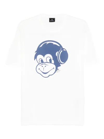 Ps By Paul Smith Ps Paul Smith Monkey Headphone Cotton T-shirt In White