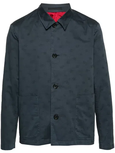 Ps By Paul Smith Monogram-jacquard Shirt Jacket In Blue