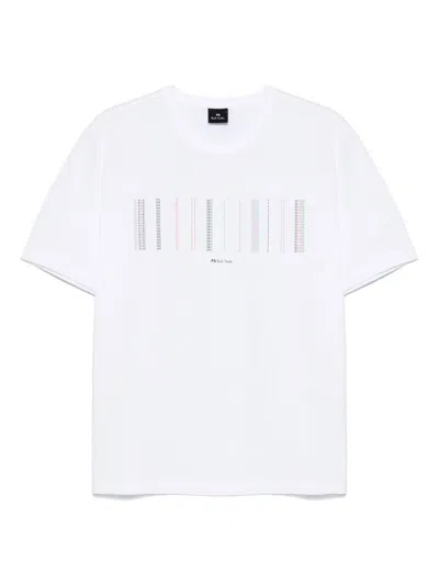 Ps By Paul Smith Multi-stripe Cotton T-shirt In White