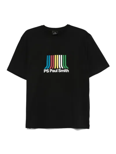 Ps By Paul Smith Multi-stripe Logo T-shirt In Black