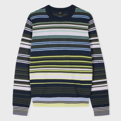Ps By Paul Smith Multi-stripe Merino Wool Sweater Blue