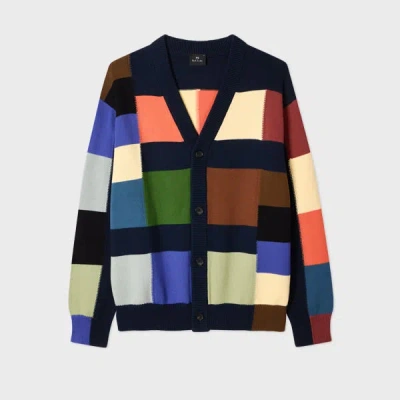 Ps By Paul Smith Multicolour Patchwork Cotton Cardigan Blue