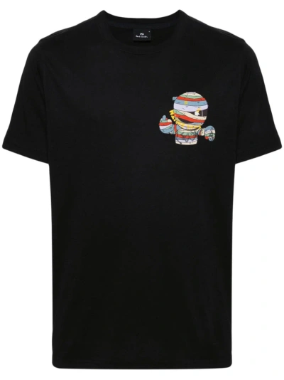 Ps By Paul Smith Mummy Happy Print Cotton T-shirt In Black