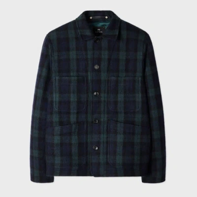 Ps By Paul Smith Navy And Green Check Wool Work Jacket Black