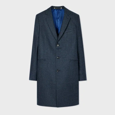 Ps By Paul Smith Navy And Grey Check Wool-blend Overcoat Blue