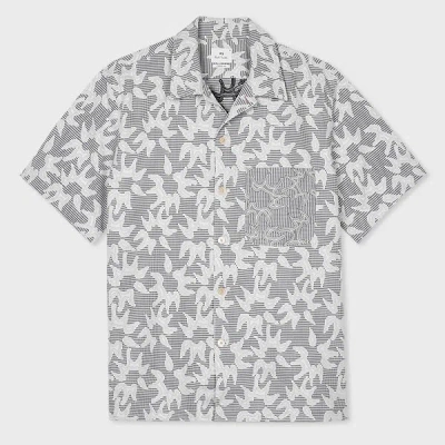 Ps By Paul Smith Navy And White Floral-check Textured Cotton Shirt Blue