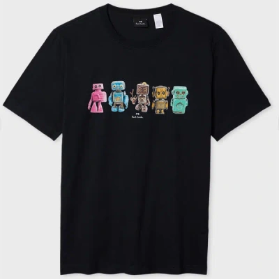 Ps By Paul Smith Navy Blue 'robots' T-shirt In Black