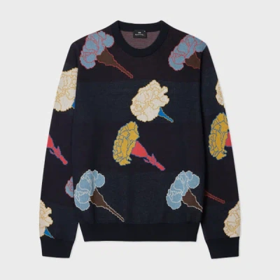 Ps By Paul Smith Navy 'carnation' Cotton Knitted Sweater Blue