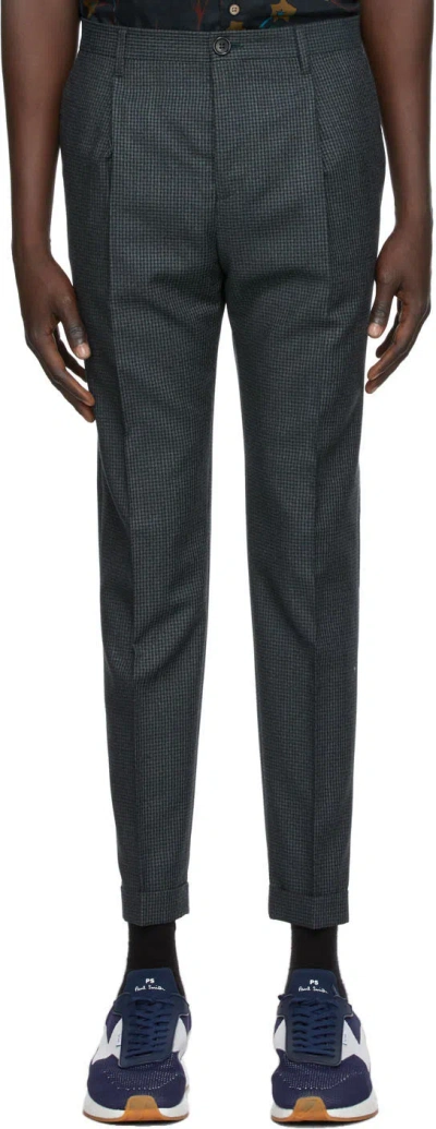 Ps By Paul Smith Navy Check Trousers In 44 Navy