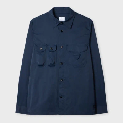 Ps By Paul Smith Navy Cotton-blend Patch-pocket Overshirt Blue