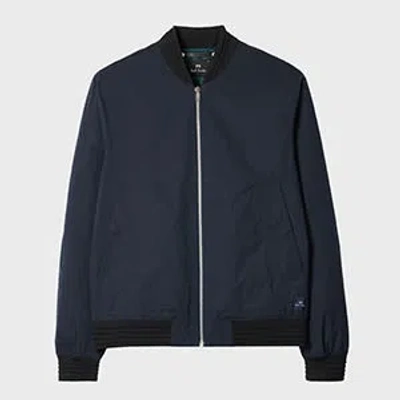Ps By Paul Smith Navy Cotton-blend Stretch Bomber Jacket Blue