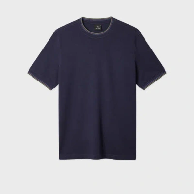 Ps By Paul Smith Navy Cotton-blend T-shirt With 'sports Stripe' Tipping Blue