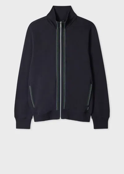 Ps By Paul Smith Navy Cotton-blend Zip Sweatshirt With Contrast Placket Trim Blue