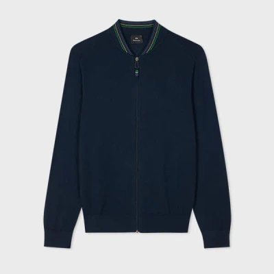 Ps By Paul Smith Navy Cotton-blend Zip-through Cardigan Blue