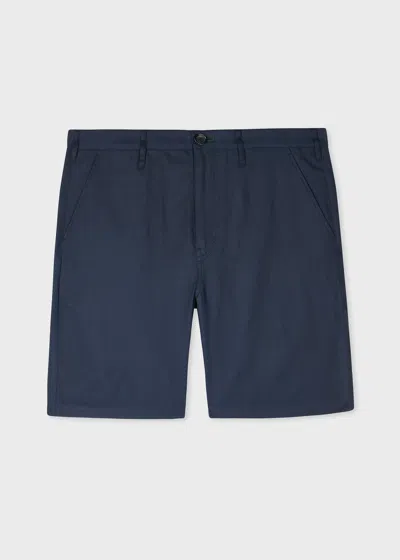 PS BY PAUL SMITH NAVY COTTON-LINEN SHORTS BLUE
