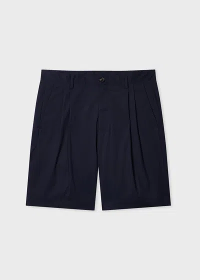 Ps By Paul Smith Navy Cotton-nylon Pleated Shorts Blue