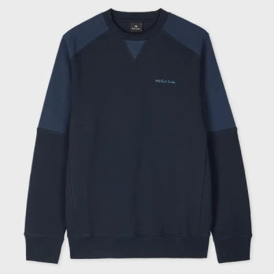 Ps By Paul Smith Navy Cotton Seersucker Panel Sweatshirt Blue