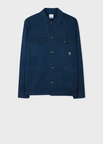 Ps By Paul Smith Navy 'broad Stripe Zebra' Cotton-twill Pocket Shirt Blue