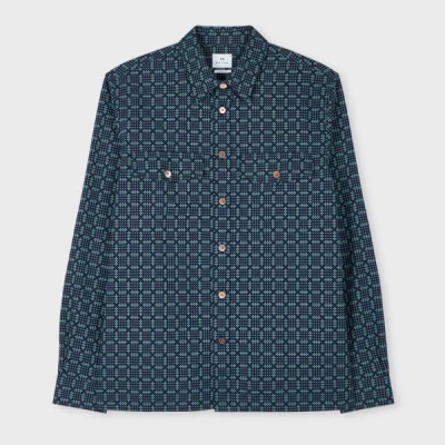 Ps By Paul Smith Navy Cross-stitch Textured Jacquard Shirt Blue
