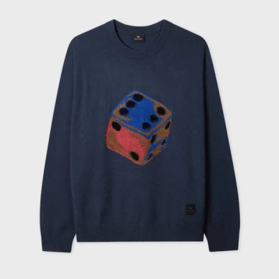 Ps By Paul Smith Navy 'dice' Merino Wool-blend Knitted Sweater Blue