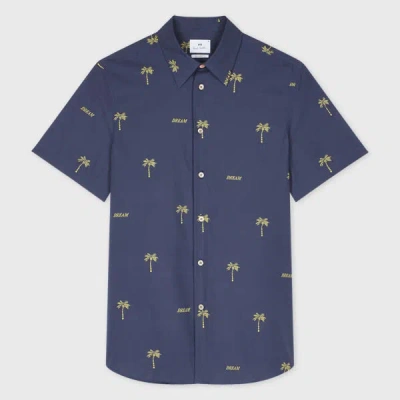 Ps By Paul Smith Navy 'dream Palm Tree' Print Short-sleeve Shirt Blue
