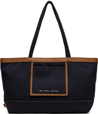 Ps By Paul Smith Navy Embroidered Tote In Blue