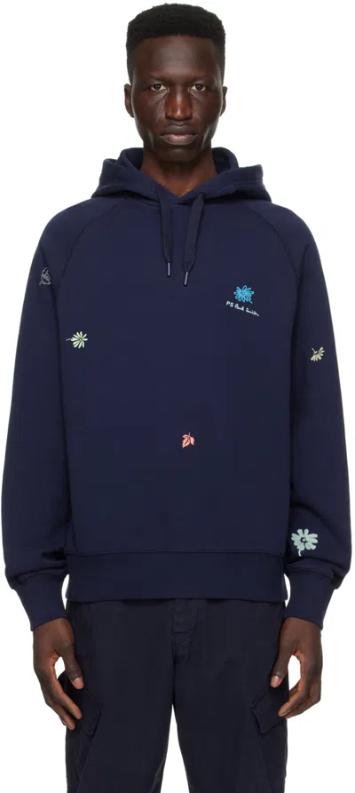 Ps By Paul Smith Navy Floral Hoodie In 49a Blues