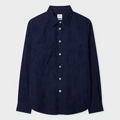Ps By Paul Smith Navy Floral Overdye Print Corduroy Shirt Blue
