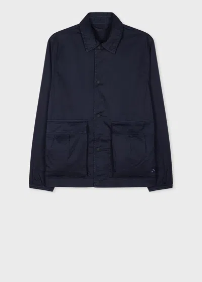 Ps By Paul Smith Navy Garment-dyed Sateen-cotton Blend Work Jacket Blue