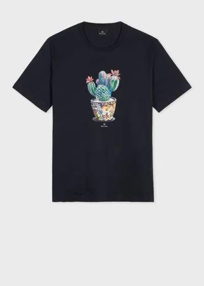 Ps By Paul Smith Navy 'graffiti Cactus' Print T-shirt Blue