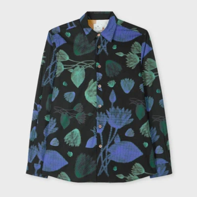 PS BY PAUL SMITH NAVY 'HALF TONE FLORAL' COTTON SHIRT BLUE
