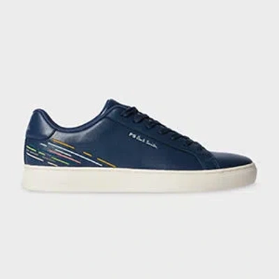 Ps By Paul Smith Navy Leather 'rex' Embroidery Trainers Blue