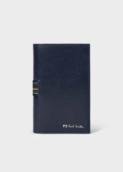 Ps By Paul Smith Navy Leather 'sports Stripe' Credit Card Wallet Blue