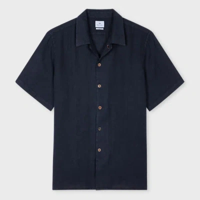 Ps By Paul Smith Navy Linen Short-sleeve Shirt Blue