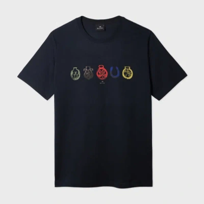 Ps By Paul Smith Navy 'lucky Charm' Print T-shirt Blue In Black