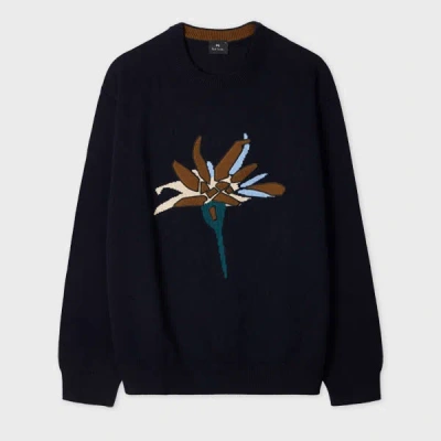 PS BY PAUL SMITH NAVY MERINO-BLEND 'EDELWEISS' APPLIQUE SWEATER BLUE