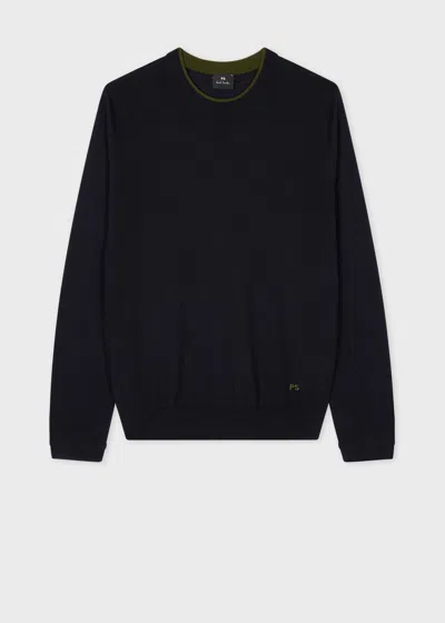 Ps By Paul Smith Navy Merino Contrast-collar Sweater Blue