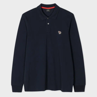 Ps By Paul Smith Navy Organic Cotton Zebra Logo Long-sleeve Polo Shirt Blue