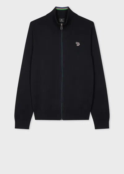 Ps By Paul Smith Navy Organic Cotton Zebra Logo Zip Cardigan Blue