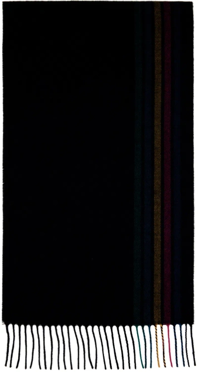Ps By Paul Smith Navy Sports Stripe Scarf In Black