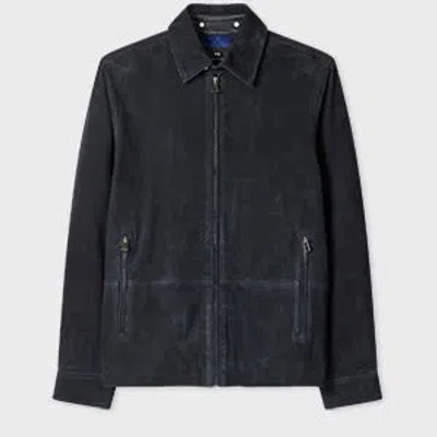 Ps By Paul Smith Navy Suede Zip-front Jacket Blue