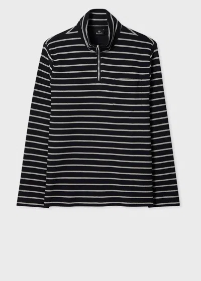 Ps By Paul Smith Navy Textured Stripe Zip Neck Sweatshirt Blue