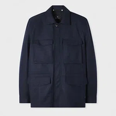 Ps By Paul Smith Navy Textured Wool-blend Field Jacket Blue