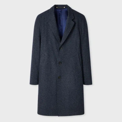 Ps By Paul Smith Navy Textured Wool-blend Twill Overcoat Blue
