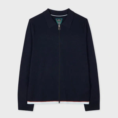 Ps By Paul Smith Navy Washable Merino Wool Zip Cardigan Blue