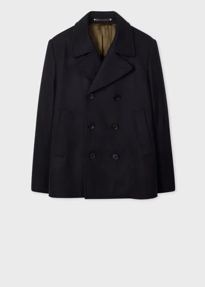 Ps By Paul Smith Navy Wool-blend Pea Coat Blue