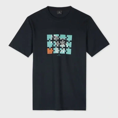 Ps By Paul Smith Mens Reg Fit T Shirt Jigsaw Zebra Blue