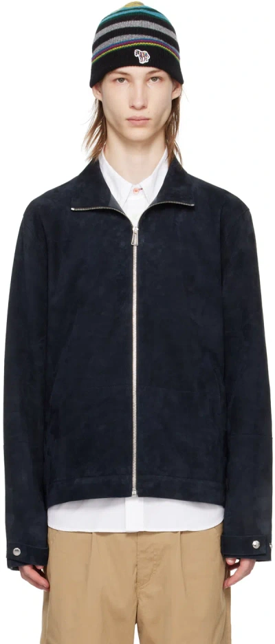 Ps By Paul Smith Navy Zip Leather Jacket In 49 Blues