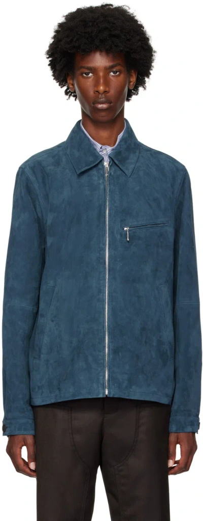 Ps By Paul Smith Navy Zip Leather Jacket In 76 Greys