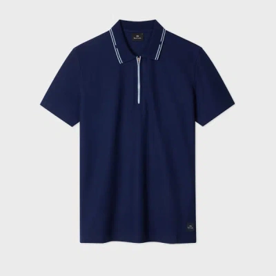 Ps By Paul Smith Navy Zip-neck Pique Polo Shirt Blue